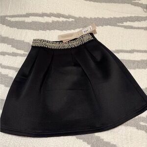 Black Embellished Waist A-Line Skirt